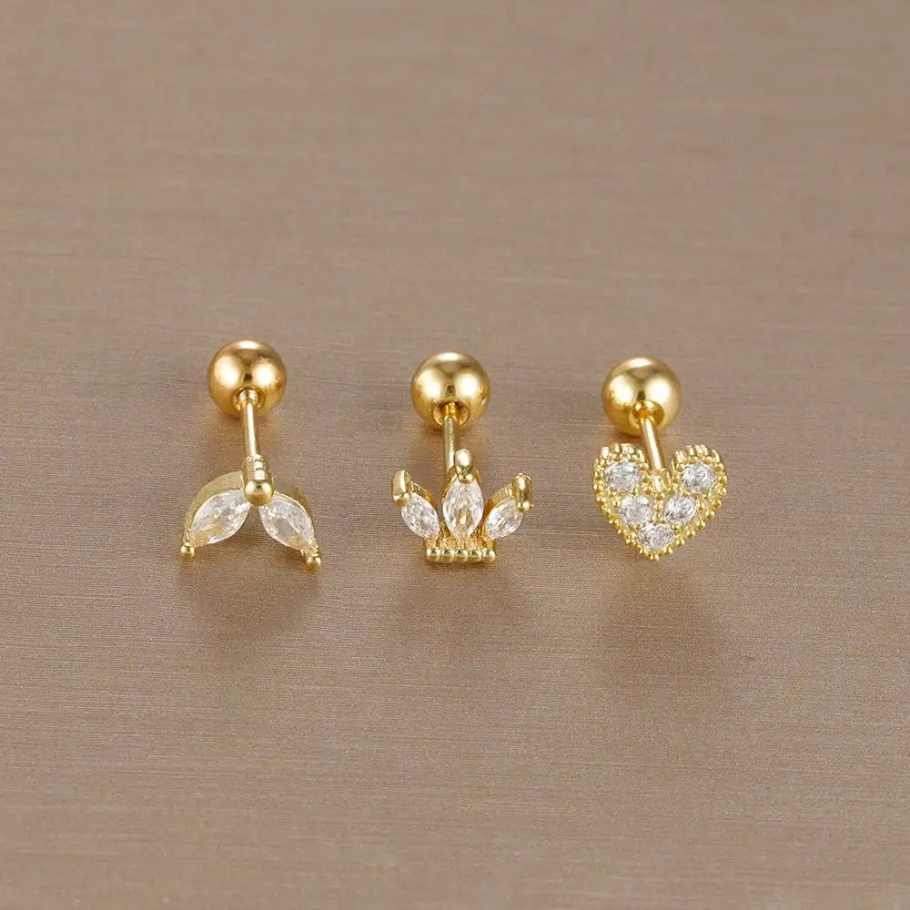 3PCS Crown Stud Earring Set for Women
