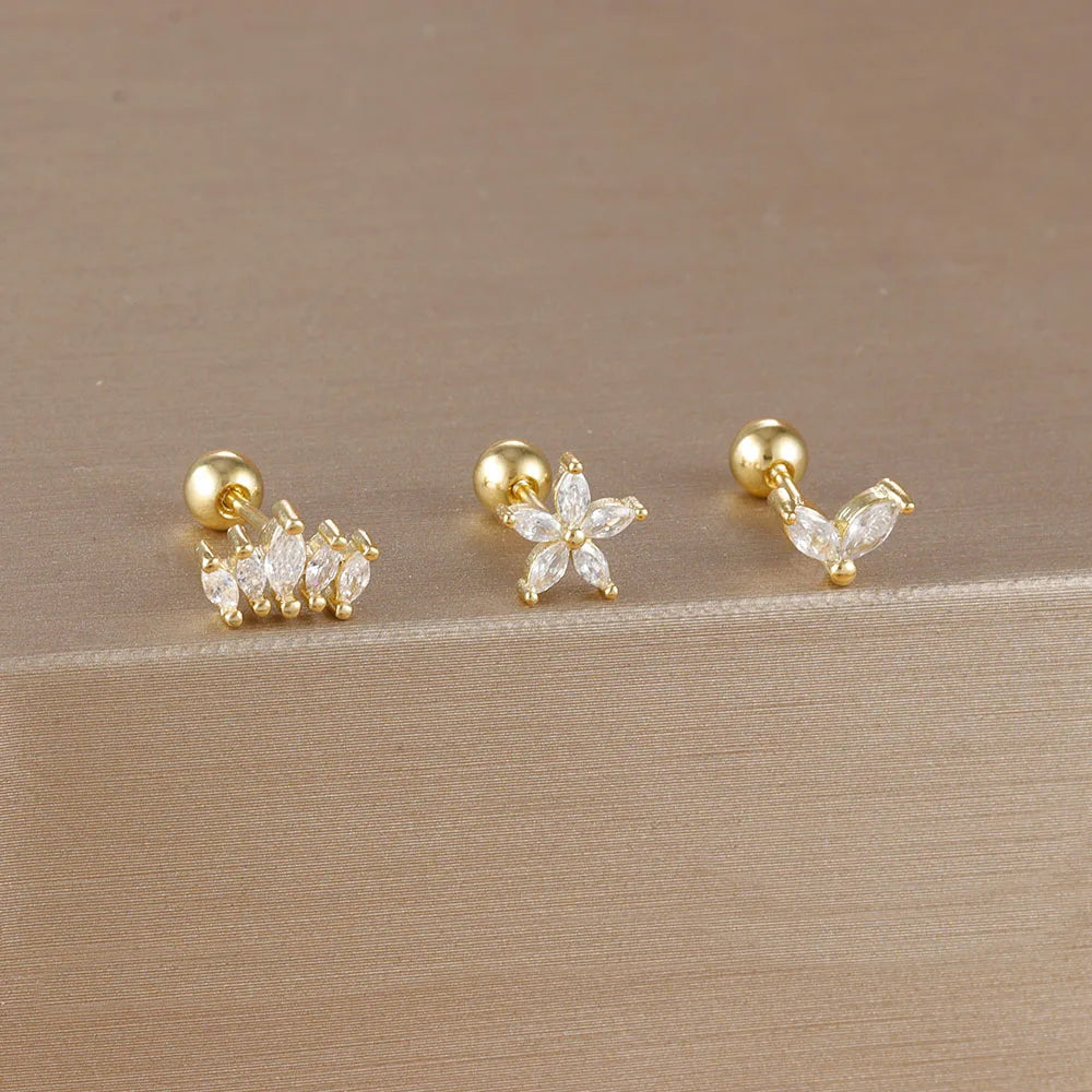 3PCS Crown Stud Earring Set for Women