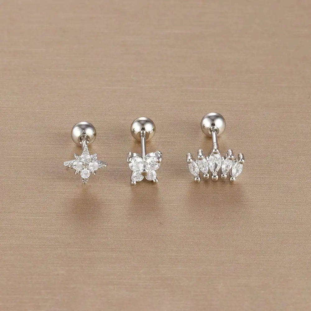 3PCS Crown Stud Earring Set for Women